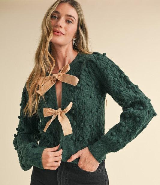 Velvet Bow Bubbled Sweater