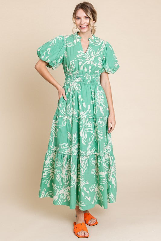 Green Printed Midi Dress