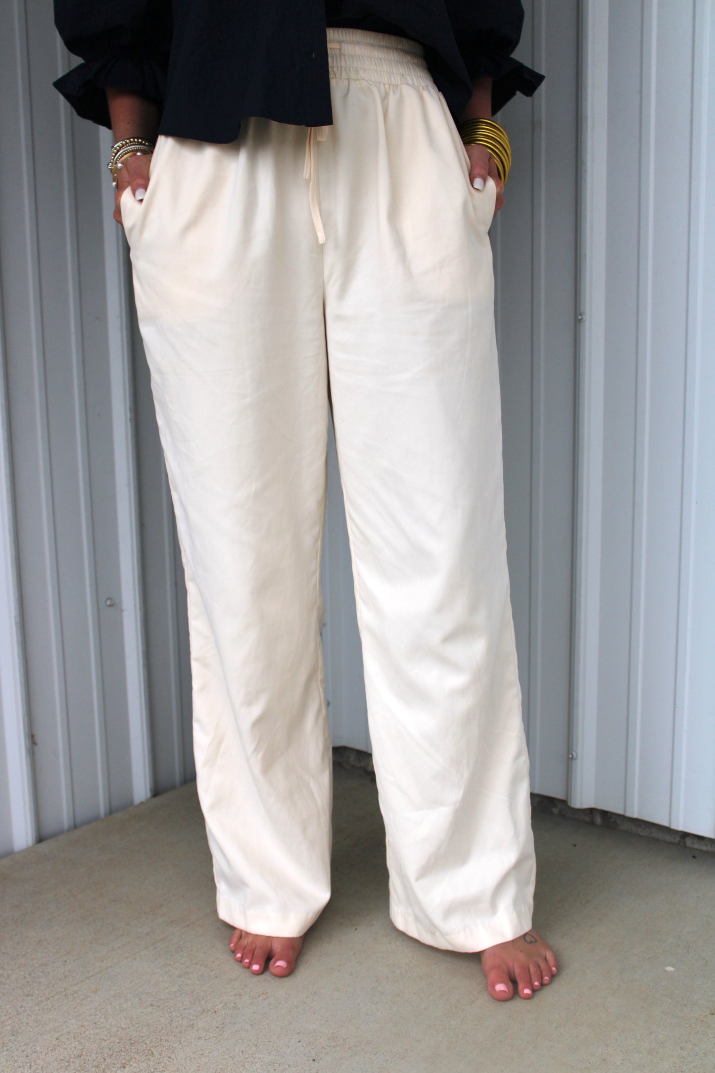 Elastic Waist Pants - Ecru