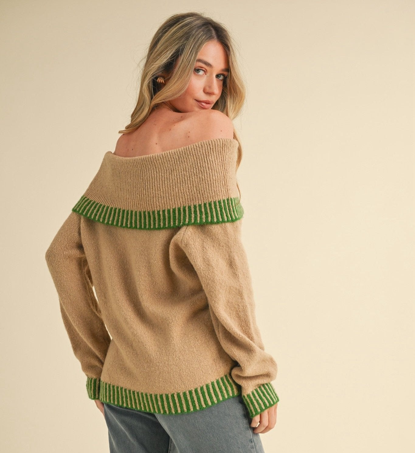 Green Detailed Slouchy Sweater