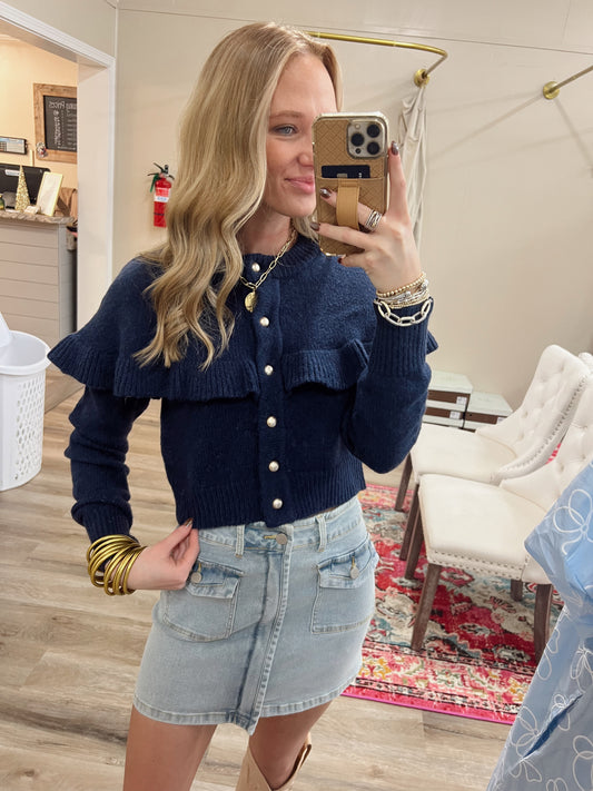 Navy Poplin Sweater